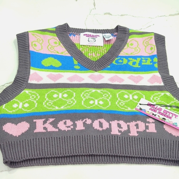 NWT Sanrio Hello Kitty & Friends Keroppi Crop Sweater Vest, Size Small - Picture 2 of 7